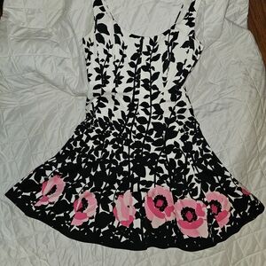 Nine West Black and White Floral Dress with Pink Accents